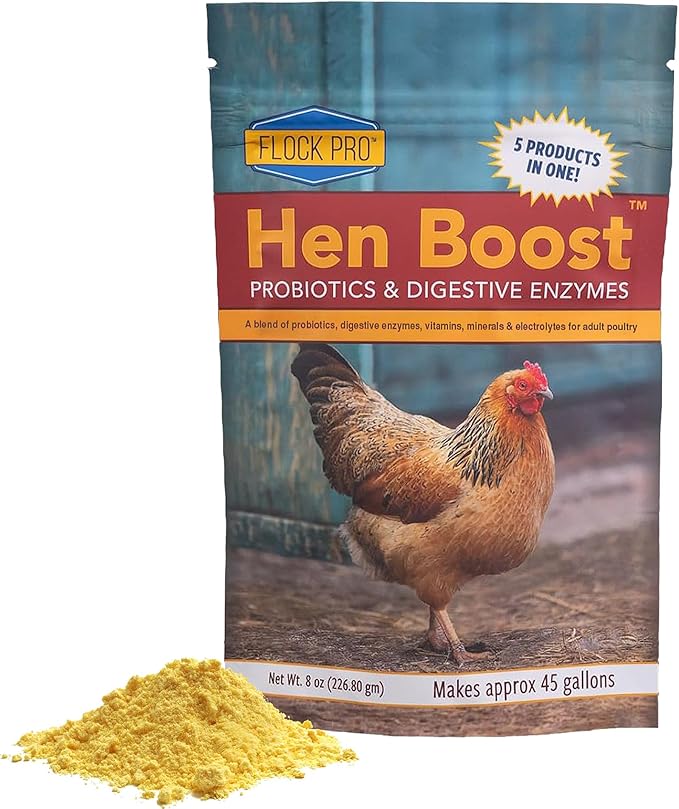 Equerry's Flock PRO Hen Boost - Digestive Supplement for Hens | Chicken Vitamins and Supplements | Probiotics, Digestive Enzymes, Electrolytes for Adult Poultry-8 OZ