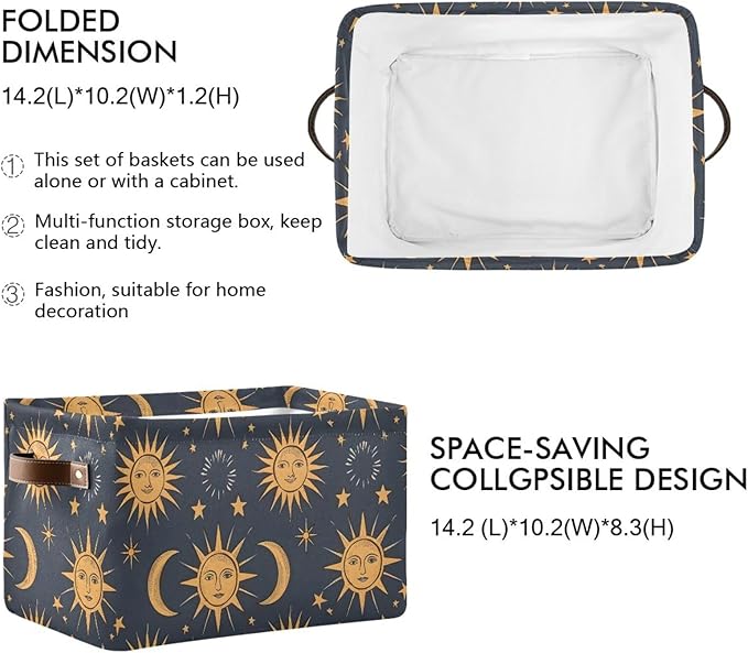 JIPONI Astrology Suns Moon Fabric Storage Bins for Shelves, Decorative Storage baskets for organizing, Closet Organizer with Handle for Cloth, Toys, Bedrooms, Farmhouse