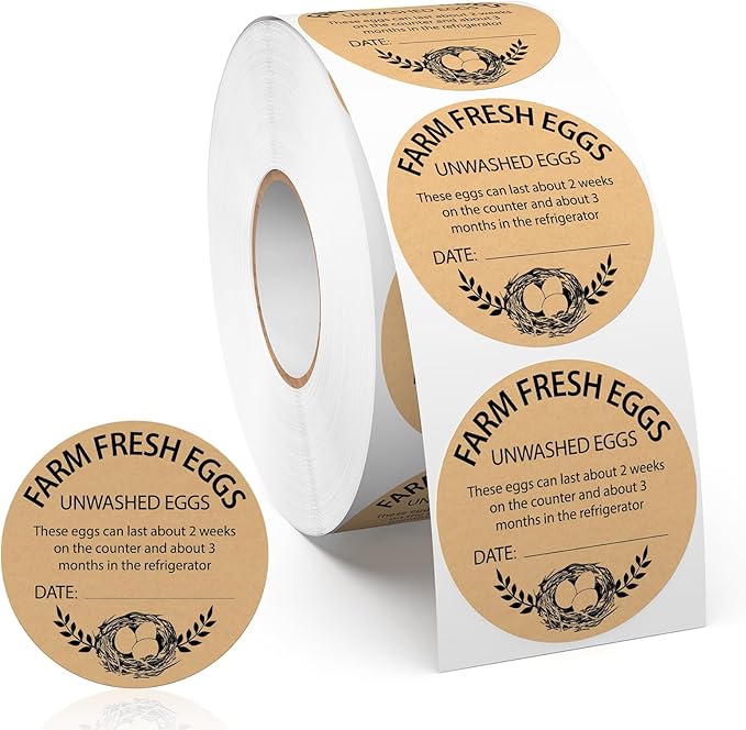 500 PCS Fram Fresh Eggs Carton Labels with Collection Date 2 Inches Natural Brown Kraft Stickers Self Adhesive Writable Handling Packaging Sticker for Chicken Quail Duck Farmhouse