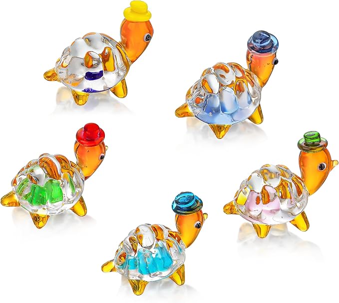 H&D HYALINE & DORA 5pcs Mini Glass Figurine Blown Glass Figurine Ornaments（Turtle）