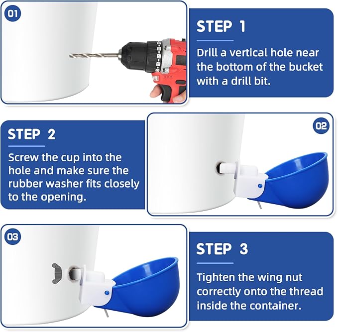 Chicken Waterer Cups,8 Packs Automatic Chicken Water Feeder Suitable for Chicks, Duck, Goose, Turkey and Bunny | Poultry Water Feeder Kit (Blue)