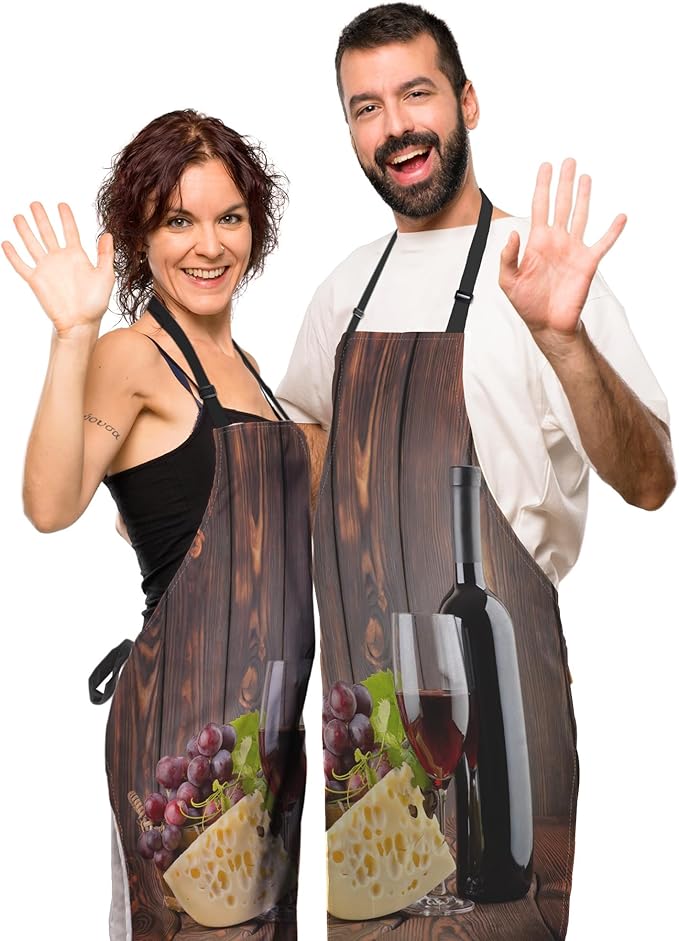 Garden Apron for Men Red Wine with Cheese Vintage Aprons for Women for Kitchen Cooking Restaurant BBQ Painting Crafting Gardening 27” (W) x 31” (H), Waterproof Apron