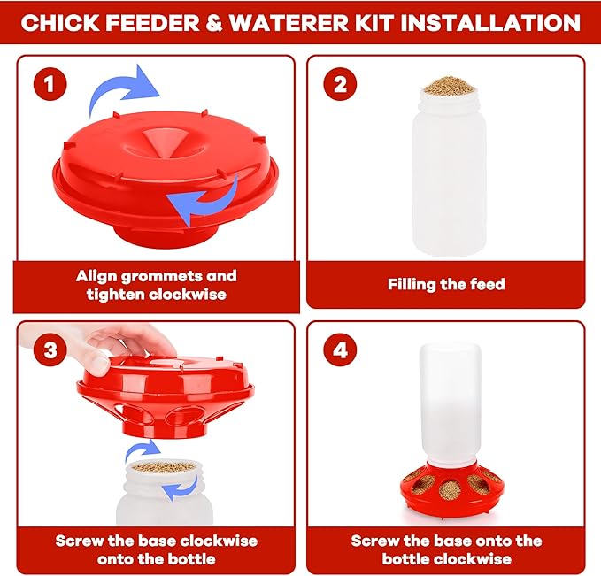 Chicken Feeder and Waterer Set, Chick Starter Kit with Chick Perch