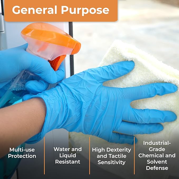 ASAP Blue Nitrile Gloves Disposable Latex Free - 4 Mil Powder Free, Food Safe, Kitchen & Medical - Cleaning & Tattoo Supplies
