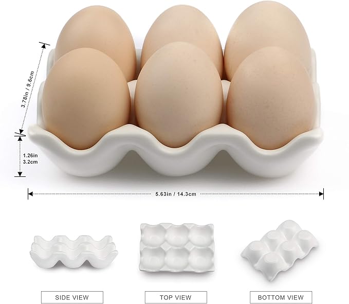 6 Cups Egg Tray Serveware, Eggs Dispenser, Egg Holder Set Kitchen Restaurant Fridge Storage Decorative Accessory (White,2 pack)