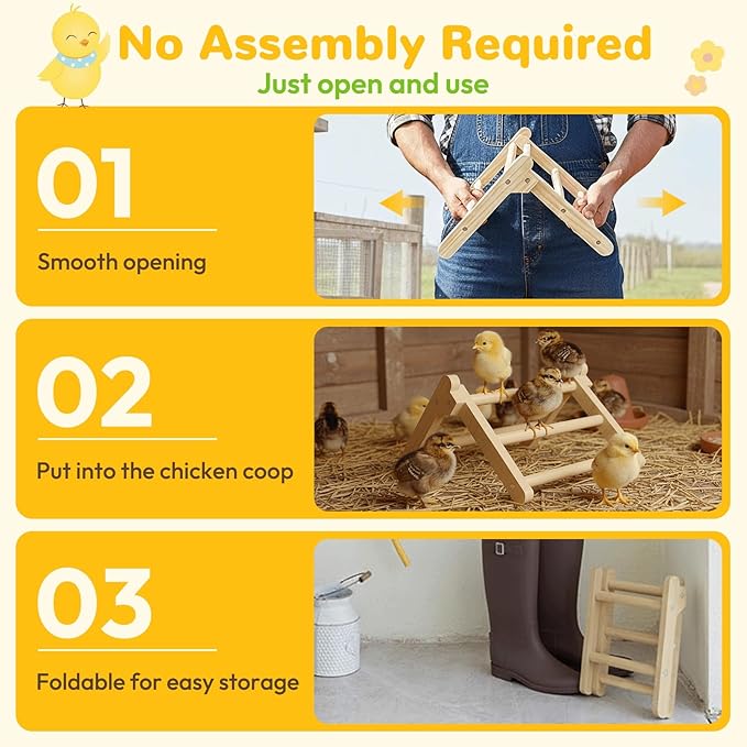 Innoland Chick Perch Foldable, Perch for Chicks Stable & No Assemble, Chick Roosting Perch for Stand Training, 11.02" × 9.84" × 6.10" Baby Chick Toys for Chicken Brooder | Coop (M)