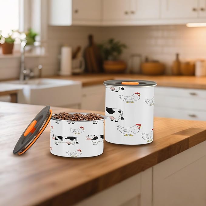 Farm Cows Chickens Coffee Canister 30oz Stainless Steel Airtight Food Storage Container with Lid for Beans/Cereal Preserval
