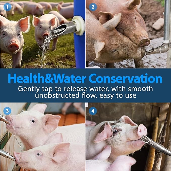 3 Pcs Pig Nipple Drinkers Kit Auto Pig Watering System Stainless Steel with 3 Pcs Plastics Water Tank Connector 1Pcs Hole Opener for Pig Goats Swine Piglets Drinking (3pcs, Plastics)