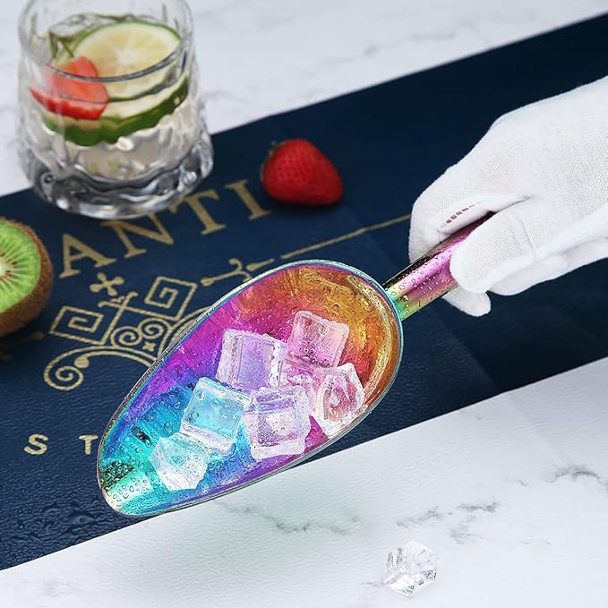 Berglander Stainless Steel Rainbow Ice Scoop 6 OZ, Titanium Colorful Plating Metal Ice Scooper For Ice Maker Multipurpose For Candy Wedding Kitchen Bar Party Pet Animal Dog Food Scoop Beach Shovel