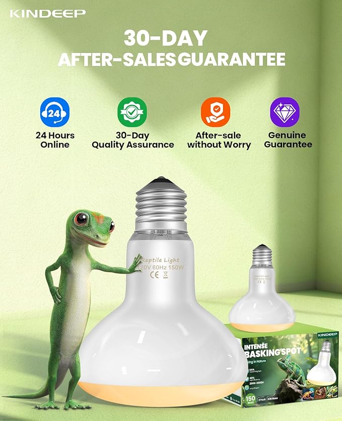 KINDEEP Reptile Basking Light Bulb: 150W Reptile Heat Lamp 2 Pack UVA Daylight Basking Bulb for Amphibian Bearded Dragon Lizard Tortoise Turtle Snake Chicken Pets Heating
