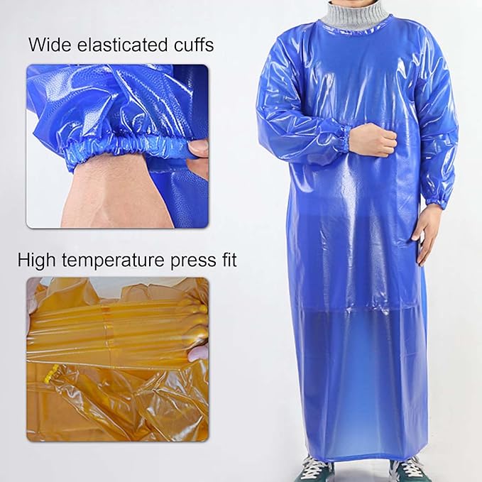 Double Thickened Industrial Apron Cowboy Aprons Water Proof and Oil-Proof Reversible Smock Lace-up Design Wide Elasticated Cuffs