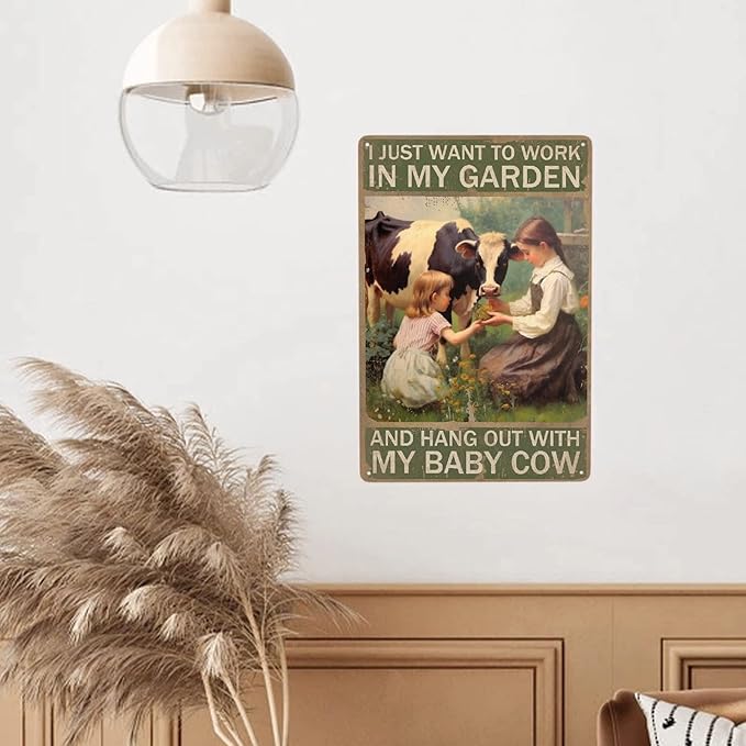 Vintage Farm Cow Metal Tin Sign - Garden Decor, 12''X 8''
