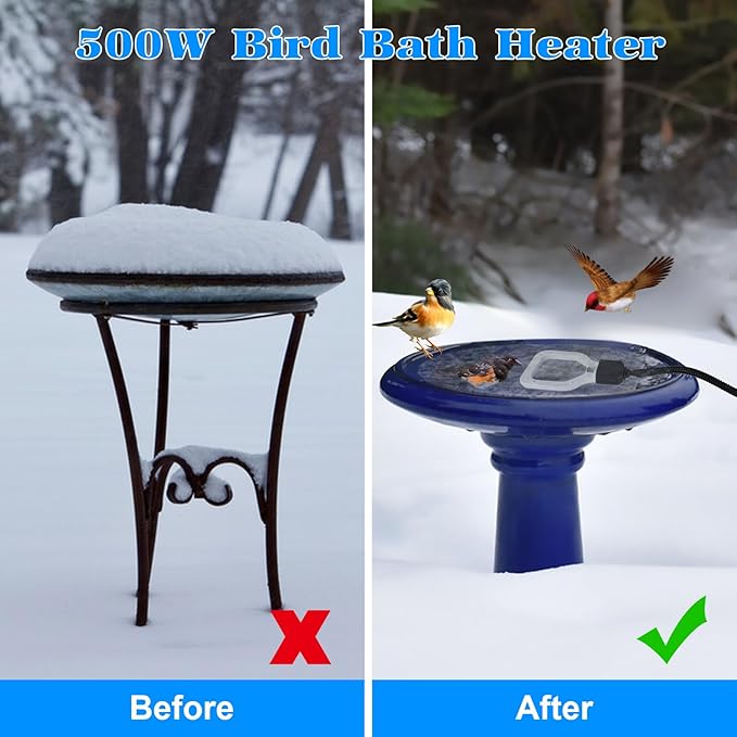 500W Bird Bath Heater, Storage Tank Heater, Cast Aluminum De-icer, Thermostation-Controlled Water Heater, for Winter Livestock, Poultry, Animals, Birds Drinking
