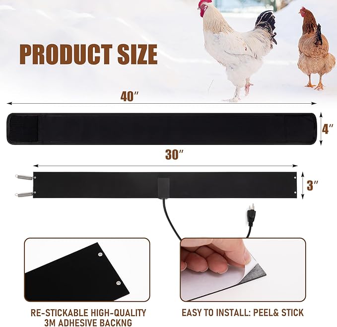 Thermostat Chicken Waterer Heater Self-Regulating Heating Bucket Belt for 2-5Gal Bucket with 6ft Power Cord for Freezing Winter Thermostat Chicken Water Insulation (Upgrade 1set)