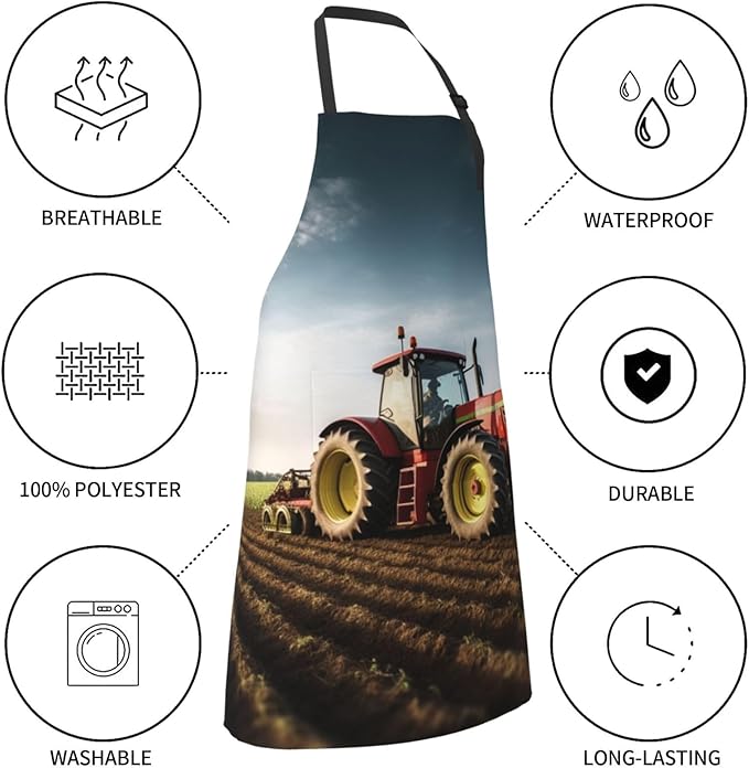 Tractor Farm Waterproof Apron With 2 Pockets Adjustable Cute Kitchen Aprons Bibs For Women Men Kitchen Garden Decor