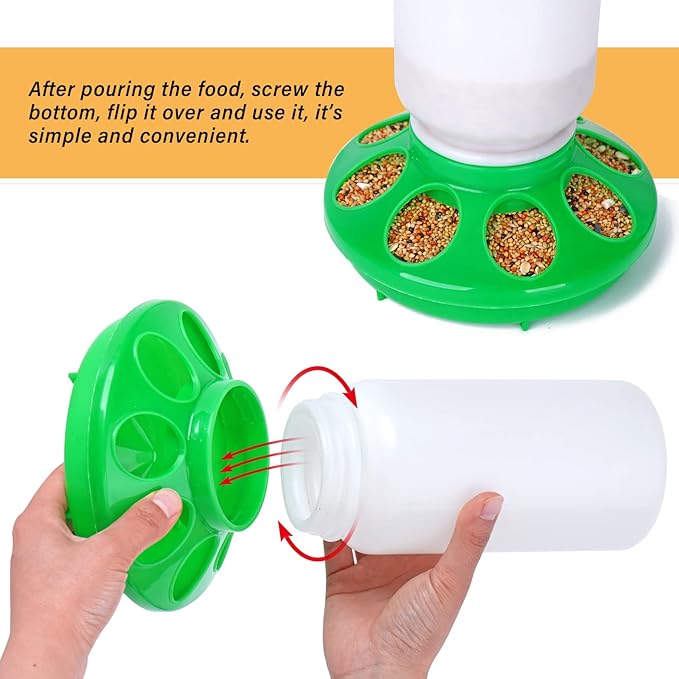 Chicken Feeder and Waterer Set no Waste Chick Feeder and Waterer Kit 1L Chicken Water Feeder Poultry Waterer Baby Chick Starter Kit (Green)