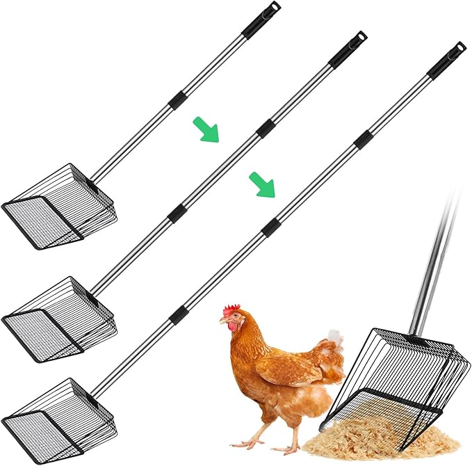 Mity rain Chicken Coop Accessories, Large Adjustable Chicken Scooper for Cleaning, Sifting Shovel for Chicken Coop Separating Poo and Debris from Sand, Chicken Litter Scoop Supplies