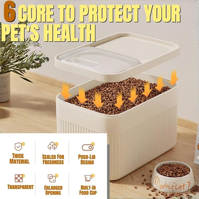 High-Capacity Pet Food Container Airtight with Cup, Dog Food Storage Container,Durable Design for Dog/Cat/Bird Food Storage, Keep Dry Food Fresh (Transparent, 9 pounds)