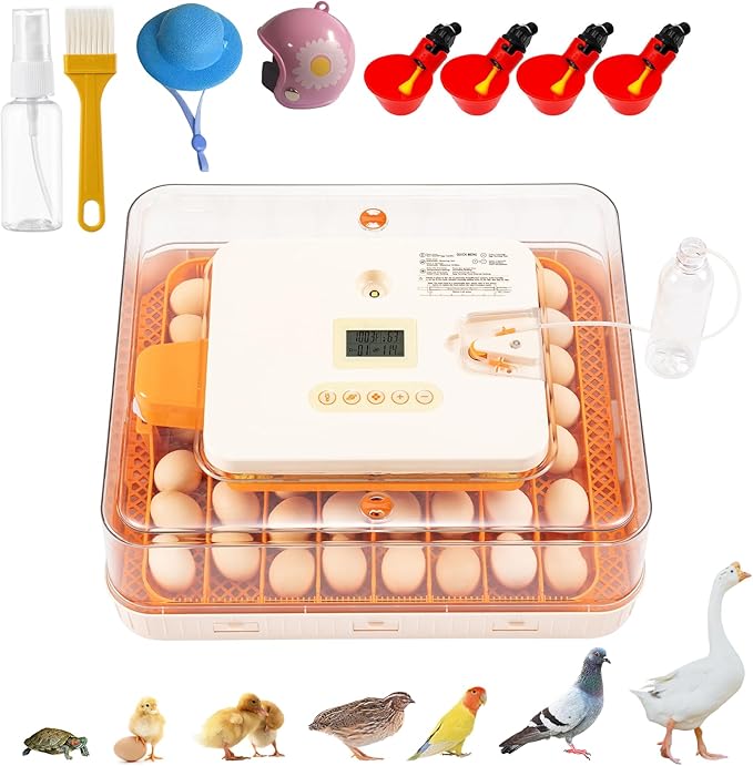 56 Egg Incubator for Hatching Eggs–Smart Auto Turner & Humidity Control, 360° View, Built-in Candler |Hatching Kit with Chick Helmet for Chicken, Duck, Quail | Ideal for Home & Classroom