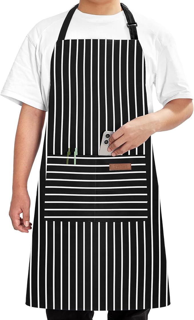 Syntus Adjustable Bib Apron with 2 Pockets Cooking Kitchen Aprons for Women Men Chef