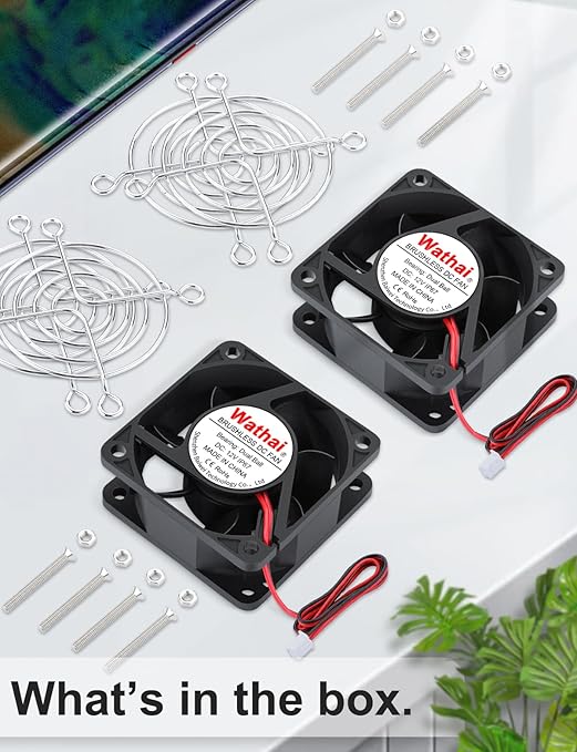 Wathai IP67 60mm x 25mm DC 12V Waterproof Small Fan Dual Ball High Speed DIY Cooling for RV Refrigerator, Computer Case, Generator, Terrarium, Solar Panel Battery Box 2 Pack