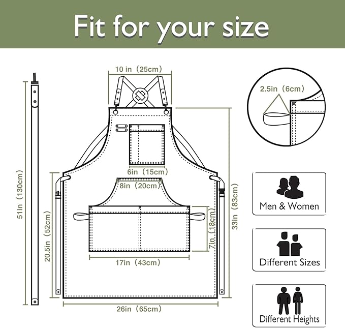 10 Pack Kitchen Aprons, Work Apron, Canvas, Multiple Pockets, Gardening, Painting, BBQ, Artist, Carpenter, Sizes M to XXL, Olive