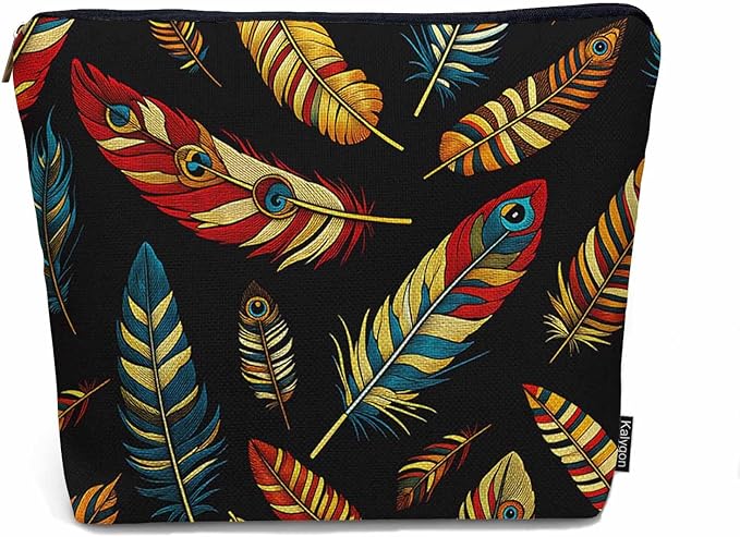Peacock Feathers Makeup Bags Makeup Organizer, Tribal Tropical Peacock Feather Flax Toiletry Bags Travel Cosmetic Bag Makeup Purse Pouch Skincare Bag Wallet Bags For Women Men