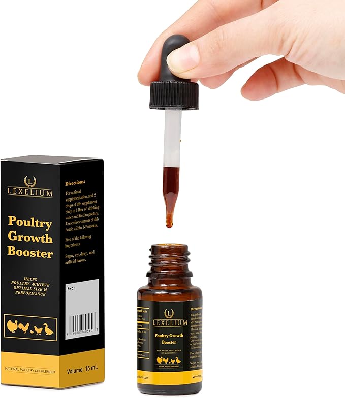 Poultry Growth Booster for Chickens Roosters Hens Turkeys and More - Water Soluable Blend - 15mL