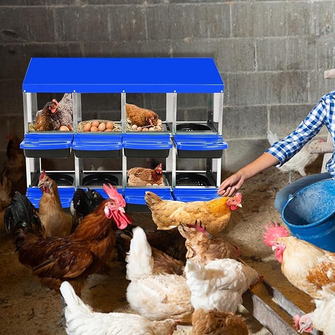8 Hole Chicken Nesting Boxes - Nesting Boxes Chicken with Roll Away Design & Lid Cover,Easy Egg Collection, Hen Roosting Nest, Durable Poultry Laying Boxes for Hens