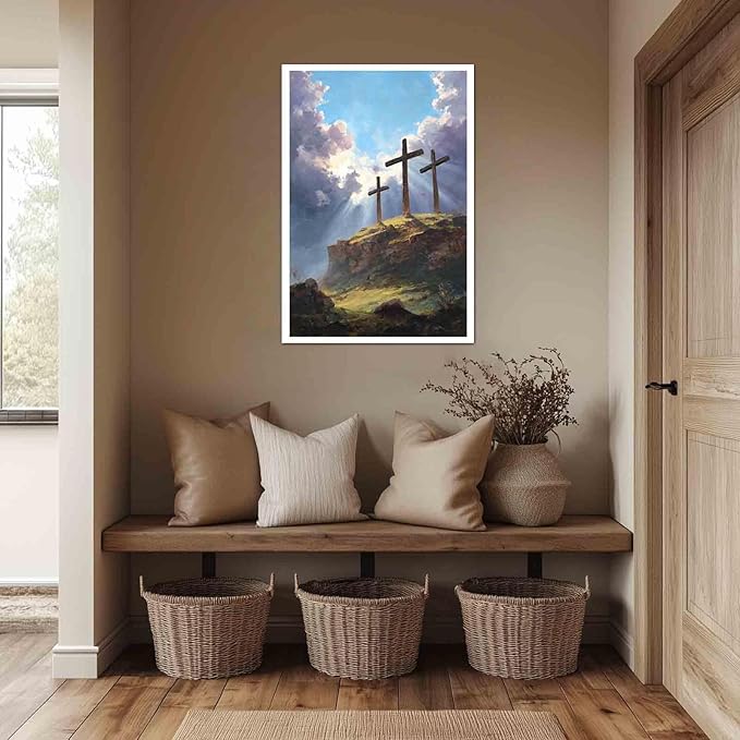 MNFGMH Easter Poster Cross Religious Spring Easter Wall Art Christian Decor Easter Canvas Picture Office Living Room Decorations Canvas Roll 16x24 inch