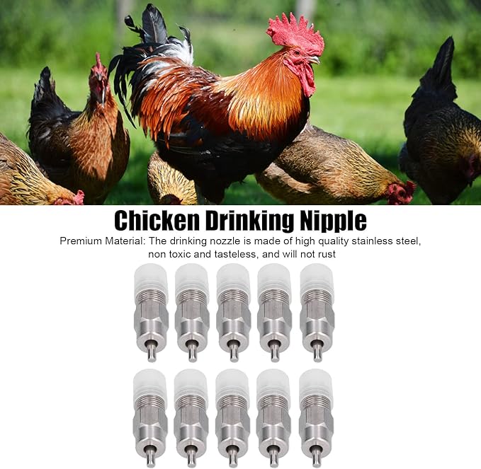 Chicken Water Nipple, Automatic 360-Degree Stainless Steel Poultry Drinking Feeder with Ball Bearing Outlet for Small Animals Farming Chicken Coop Hydration System