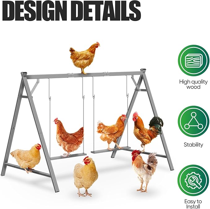 Chicken Perches with Swing, Chicken Roosting Bars for Coop Accessories, Activity Play Toys for Pet's Health & Happy