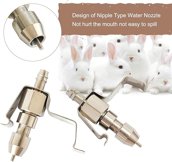 8pcs Stainless Steel Rabbit Watering Nipples Metal with Cage Clips Rabbit Water Nipples Dispenser Hamster Waterer Automatic Watering System