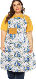 Sanlykate Extra Large Canvas Cotton Apron for Men & Women, Plus Size Durable Aprons with 2 Pockets, Adjustable Bib Machine Washable Oversized Aprons for Baking, Cooking, Painting - Blue Rose