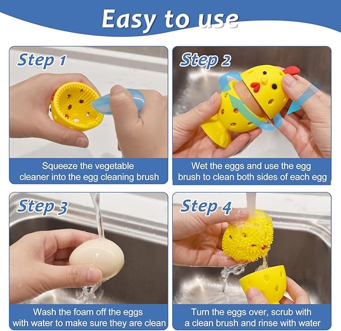 Silicone Egg Brush Cleaner,Multipurpose Fresh Eggs Fruit and Vegetable Rotating Scrubber Tool,and Sisal Wooden Brush with Ceramics Holder Reusable Cleaning Tools for Cleaning Eggs&Vegetables, Pans