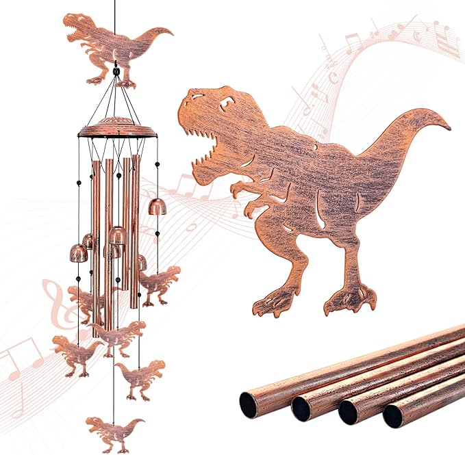 Dinosaur Wind Chimes Outdoor Dinosaur Gifts for Women Men Mom Gardening Birthday Gifts Metal Memorial WindChimes for Outside/Indoors, Lawn, Patio, Yard Art, Garden Decor, Yard Decorations