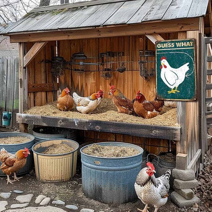 YOYI ART Funny Chicken Coop Sign for Outside - Guess What Chicken Butt, Rustic Vintage Metal Chicken Signs, Chicken Coop Decor Sign for Outdoor Farm Fence, Chicken Gifts for Women, 8 x 12 inch