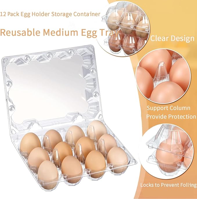 Egg Cartons 12 Packs - 4x3 Egg Cartons Bulk 1 Dozen Plastic Egg Carton Cheap Bulk, Clear Empty Reusable Egg Carton Holds up to 12 Eggs Securely for Farm Market Family Kitchen Storing Eggs