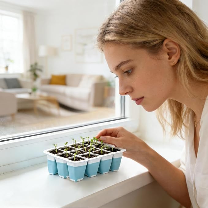 Planting Trays for Seedlings, 60 Cells Reusable Silicone Starter | Seedling Starting Kit - for Indoors Gardening House Potted Lawn Vegetable Flower Farm Windowsill