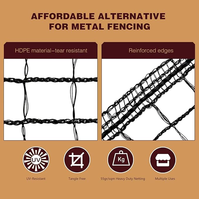 Deer Fence Netting,Plastic Mesh Fence 6.5x50ft,Reinforced Edges 55gsm Heavy Duty Animal Barrier,Ideal for Garden Netting,Against Bird,Temporary Fence,Fruit Plant Protection,Black