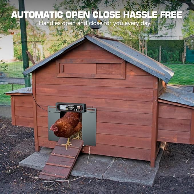 Automatic Chicken Coop Door with Horizontal Dual Opening, Remote & Manual Control, USB Backup, Predator-Proof Larger Opening Size House Door Solar Powered for Chicken, Duck and Poultry