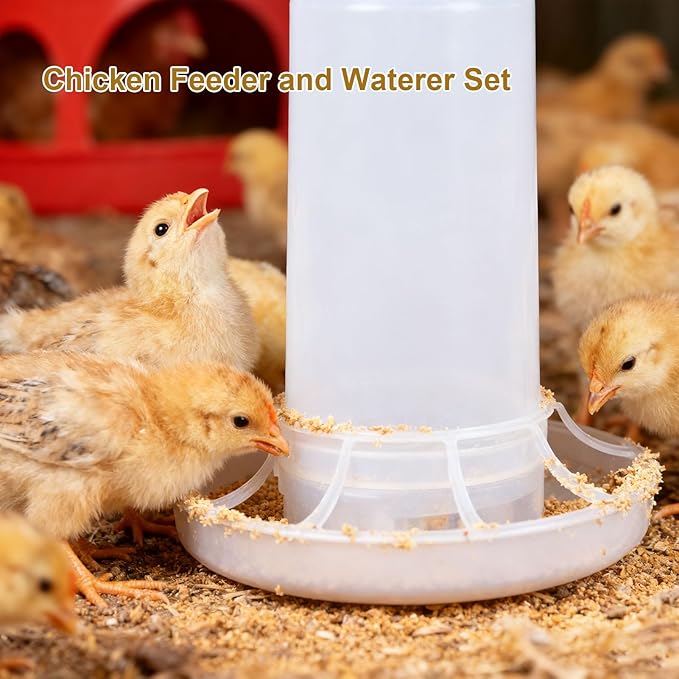 Diydeg Chick Feeder and Waterer Kit, Automatic Chicken Feeder Poultry Feeder Water Container Poultry Drinker Automatic Chicken Feeder and Waterer for Baby Chicks, Ducks, Quail