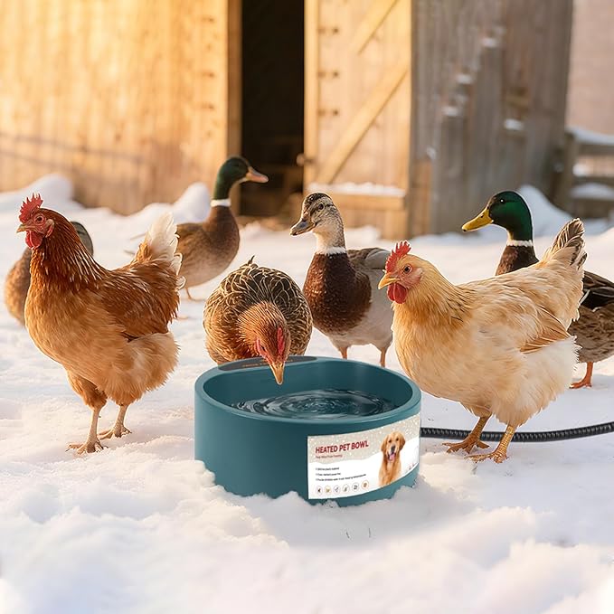 2.2L Heated Dog Bowl, Provides No Freeze Water, Pet Water Heater for Dogs/Cats/Chickens/Birds/Livestock, Green