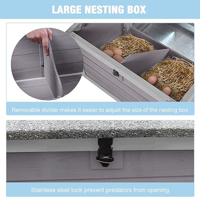 Large Chicken Coop with Run and Wheels, Wooden Hen House with Nesting Box and Waterproof Roof, Poultry Cage with Leakproof Tray, Rabbit Hutch, Bunny Cage Outdoor, Chicken Tractor for 4 Chickens (Grey)