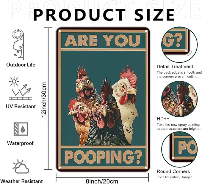 Funny Chicken Sign Are You Pooping Vintage Tin Sign for Bathroom Farm Chicken Coop Kitchen Garden Yard Decor 8X12 Inch (3936)