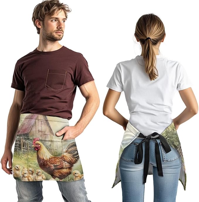 Waistress Apron with Pockets Coffee Waiter Apron Long String Chef Half Aprons for Cooking Kitchen Hairdresser