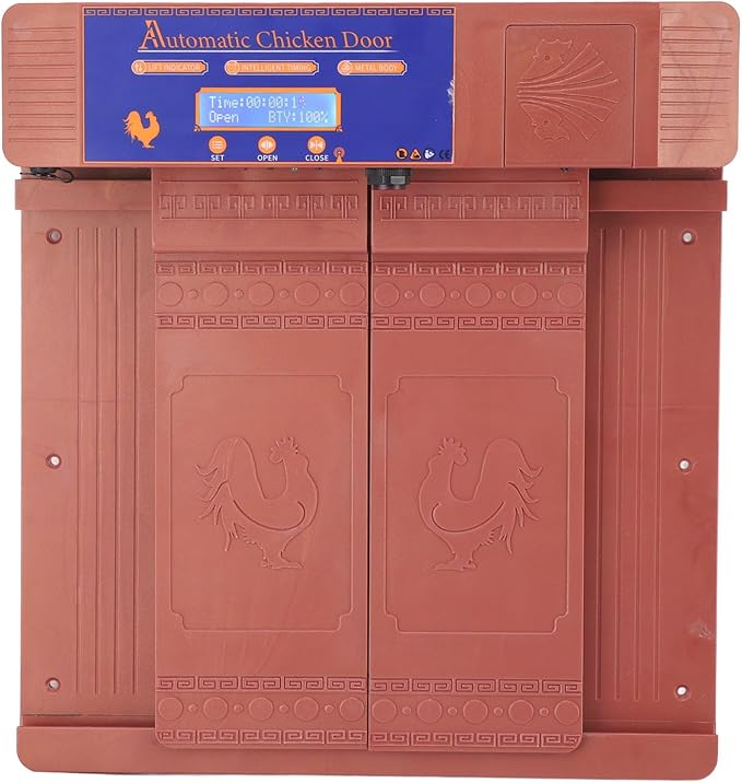 Automatic Chicken Coop Door Opener with Timer and Manual Mode Double Open Type LED Display Infrared Sensor Anti Pinch for Chicken Duck Goose Poultry Farm (US Plug)