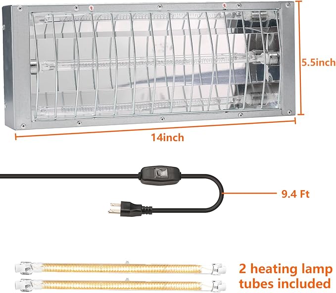 Chicken Coop Heater for Winter, Heat Lamp for Chickens 600W, Chicken Heater for Coop with 2 Heating Settings, for Poultry, Dogs, Pets, Birds, Animals