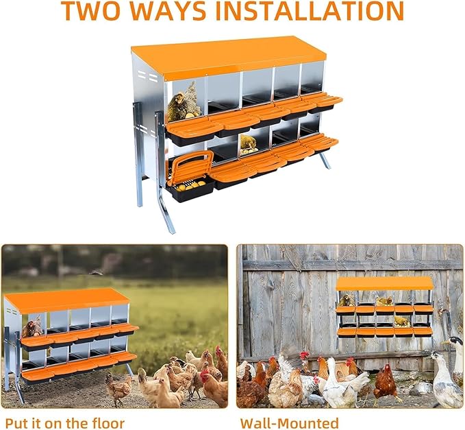 10 Hole Chicken Nesting Boxes - Nesting Boxes Chicken with Roll Away Design & Lid Cover,Easy Egg Collection, Hen Roosting Nest, Durable Poultry Laying Boxes for Hens