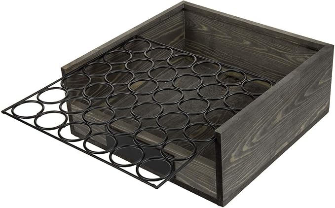 MyGift Vintage Gray Wood Egg Tray Holder with Black Metal, 2 Tier Egg Storage Tray with Erasable Chalkboard Label